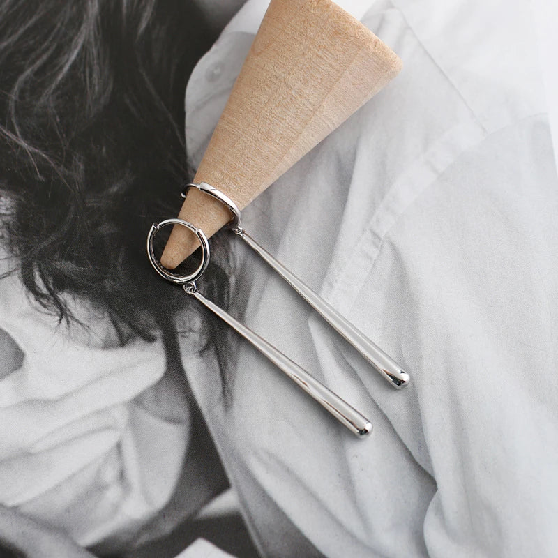 ANYCO Earrings Sterling Silver Minimalist Long Water Drop Fringe  Rock Bohemian For Women Girl Fashion Stylish Rock Punk Accessories Jewelry Gifts