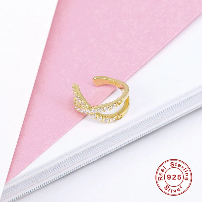 ANYCO Earrings Gold Plated Bohemian Pave Zircon Cross Ear Clip For Women Girl Teen Perfect Elegant Fashion Stylish Accessories Jewelry Gifts