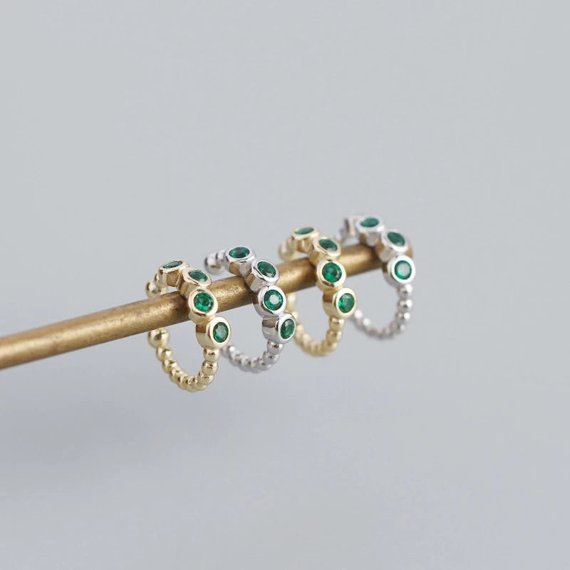 ANYCO Earrings Sterling Silver Unique Non Pierced Micro Pave Green Zircon Small For Women Girl Fashion Stylish Rock Punk Accessories Jewelry Gifts