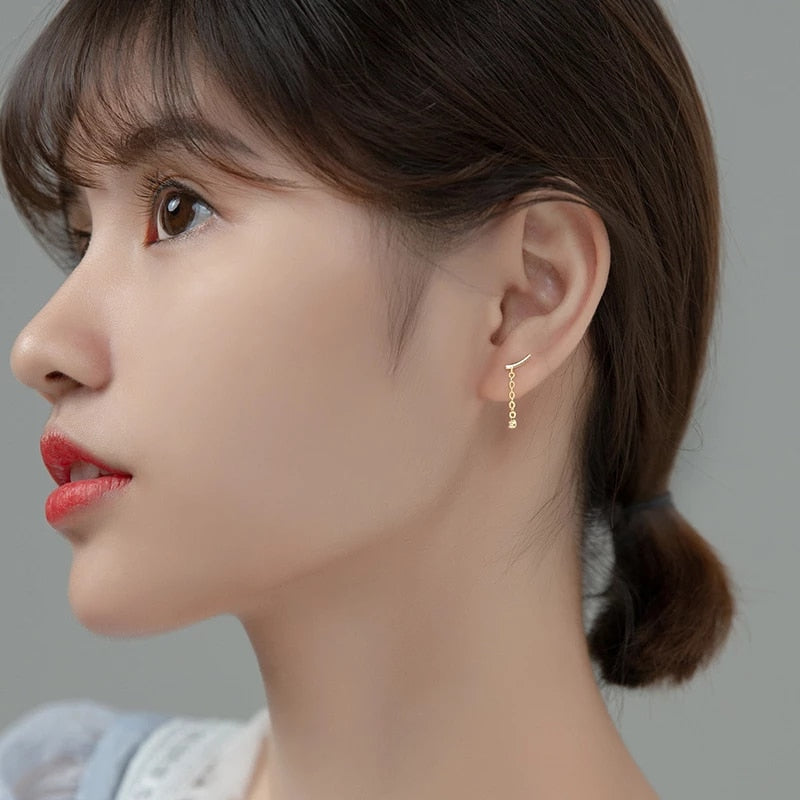 ANYCO Fashion Earrings Gold 925 Sterling Silver Personality Unique Tassel Pendant Zircon Stud for Women Chic Trendy Party Jewelry Gift