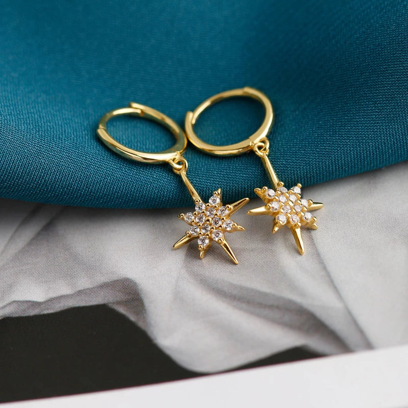 ANYCO Earrings Gold Plated Luxury Crystal Zircon Shining Light Star Stud For Women Girl Teen Chic Fashion Stylish Accessories Jewelry Gifts