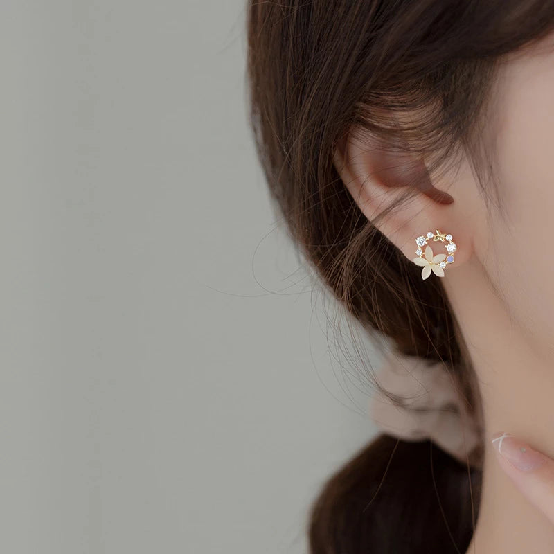 Anyluxe Fashion Earrings Gold 925 Sterling Silver Romantic Synthetic Opal Flower Stud Women Jewelry