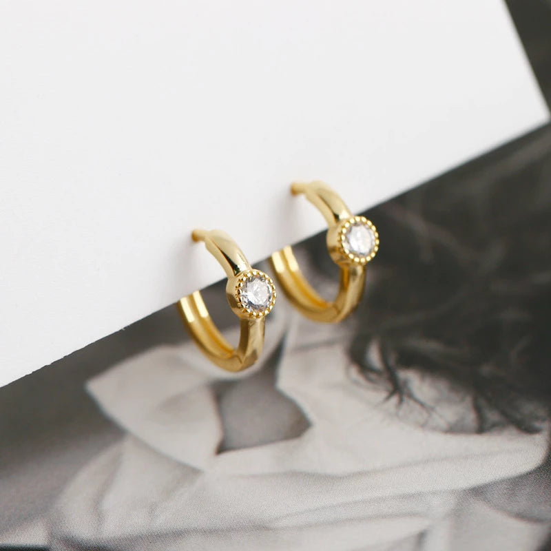 ANYCO Earrings Gold Plated Minimalist Round Zircon Ear Buckle Chic Wild For Women Girl Fashion Stylish Rock Punk Accessories Jewelry Gifts