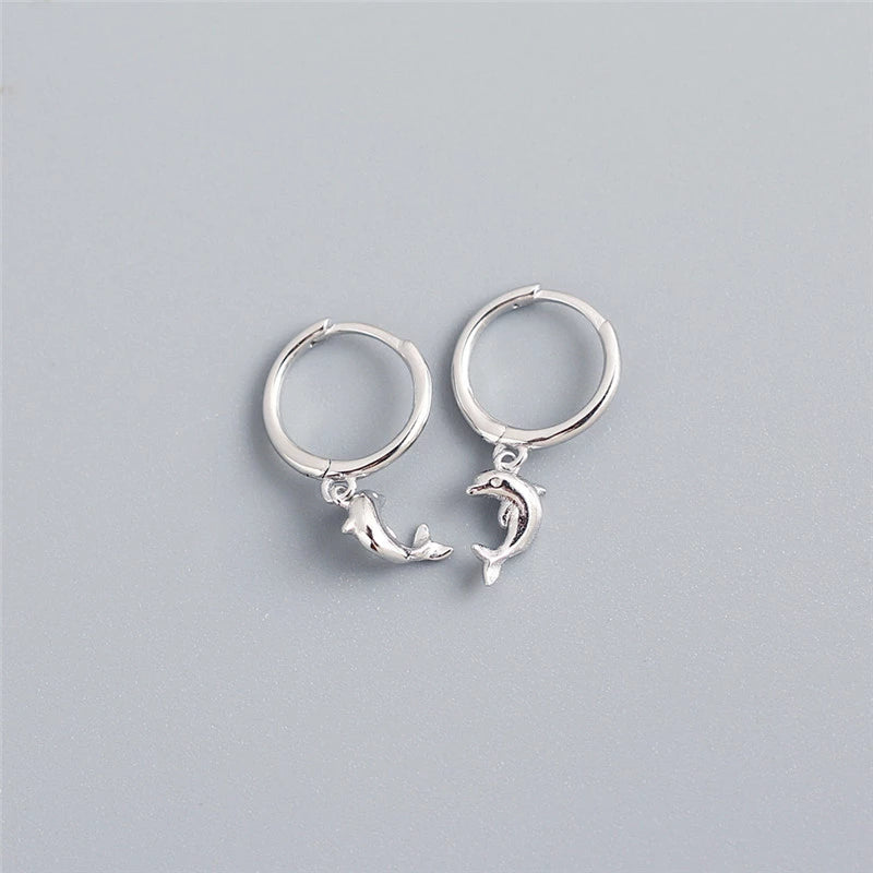 ANYCO Earrings Sterling Silver Cute Romantic Dolphin Love Ball Animal Stud For Women Girl Teen Chic Fashion Stylish Accessories Jewelry Gifts