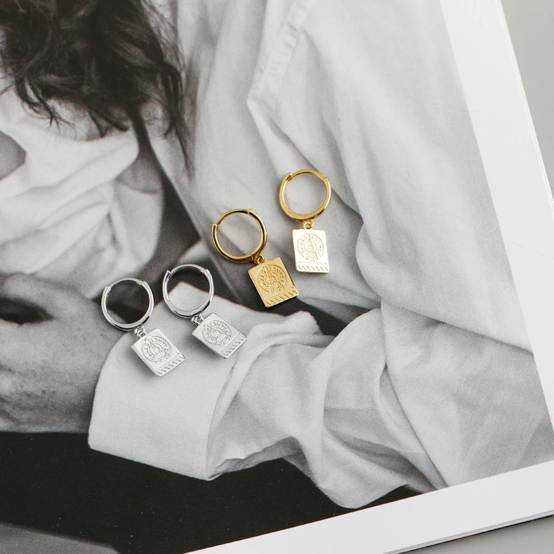 ANYCO Earrings Gold Plated Punk Retro Geometric Square Tower Stud For Women Girl Teen Elegant Fashion Stylish Accessories Jewelry Gifts