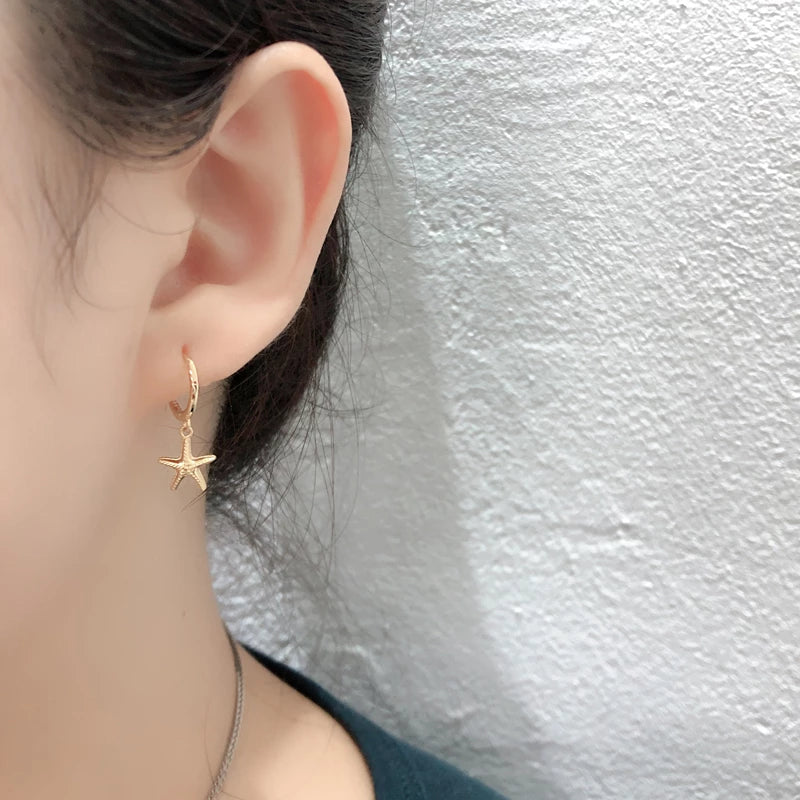 ANYCO Earrings Gold Plated Simple Bohemian Summer Beach Ocean Starfish Stud For Women Girl Teen Chic Fashion Stylish Accessories Jewelry Gifts