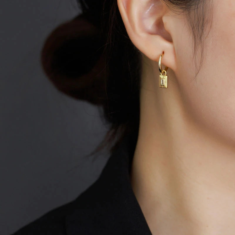 ANYCO Earrings Gold Plated Luxury Square French Eye Gold Charm Pendant Drop For Women Teen Fashion Stylish Accessories Jewelry Gifts