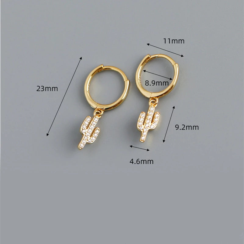 ANYCO Earrings Gold Plated Pave Zircon Cactus Ear Buckle For Women Girl Teen Chic Perfect Fashion Stylish Rock Accessories Jewelry Gifts