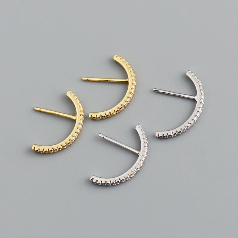 ANYCO Earrings Gold Plated Chic Line Zircon Curved Stud For Women Girl Teen Fashion Stylish Accessories Jewelry Gifts