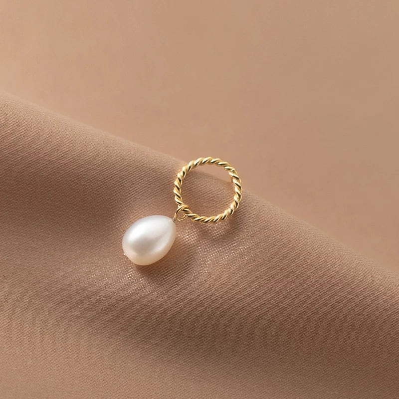 ANYCO Fashion Earrings Gold 925 Sterling Silver Hoop Twist Hanging Natural Baroque Pearl Drop for Women Classic Charms Party Jewelry