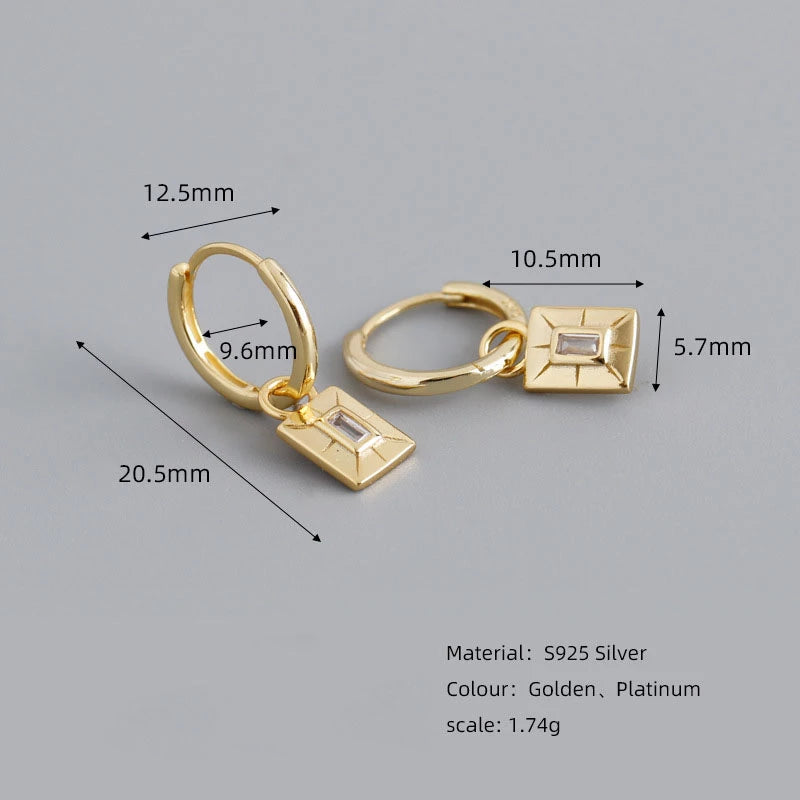 ANYCO Earrings Sterling Silver Luxury Square French Eye Gold Charm Pendant Drop For Women Teen Fashion Stylish Accessories Jewelry Gifts