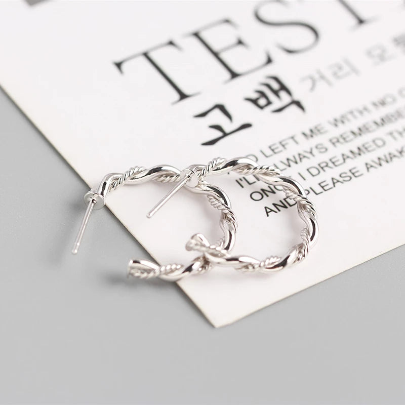 ANYCO Earrings Sterling Silver Bohemian Minimalist Endless Circle Twist Stud For Women Girl Teen Fashion Stylish Accessories Jewelry Gifts