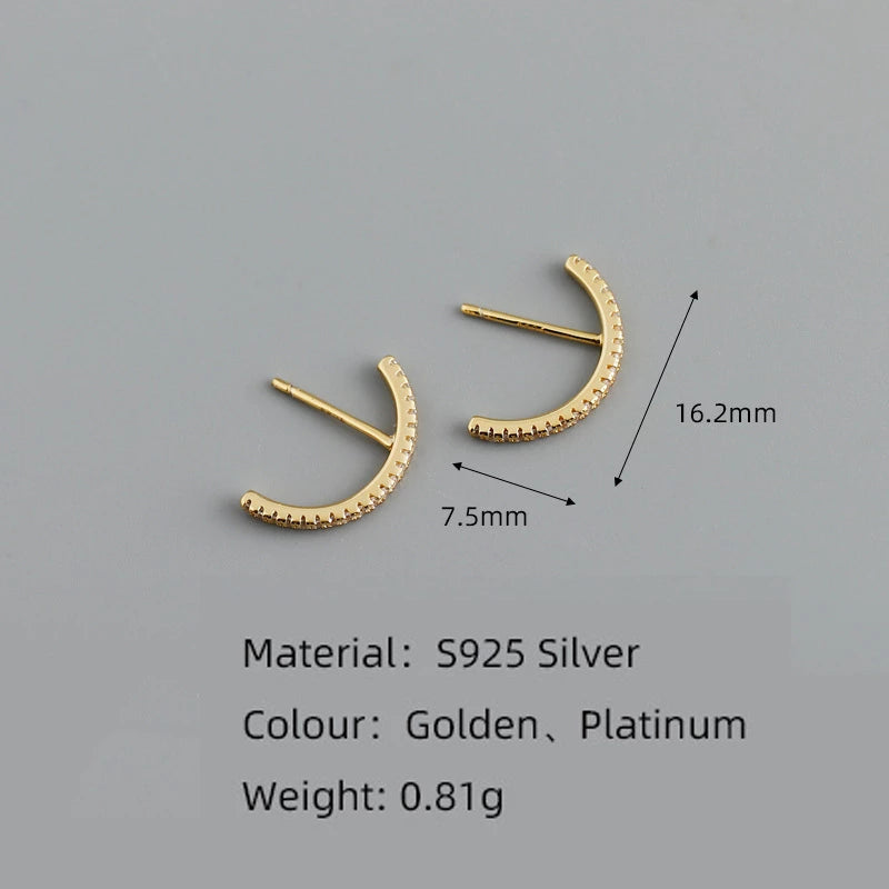 ANYCO Earrings Sterling Silver Chic Line Zircon Curved Stud For Women Girl Teen Fashion Stylish Accessories Jewelry Gifts