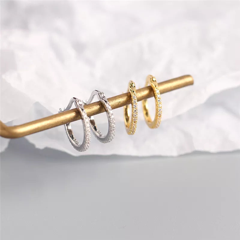 ANYCO Earrings Sterling Silver White Minimalist Round Rainbow CZ Zircon Hoops Crystal Huggies For Women Girl Fashion Stylish Accessories Jewelry Gifts