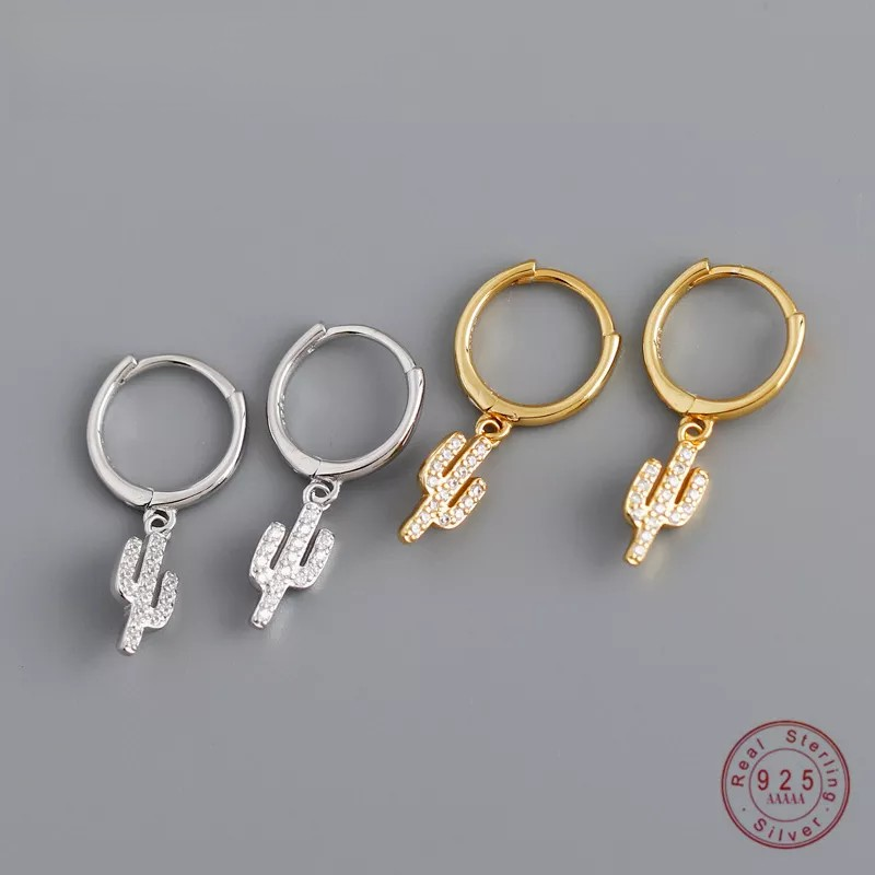 ANYCO Earrings Gold Plated Pave Zircon Cactus Ear Buckle For Women Girl Teen Chic Perfect Fashion Stylish Rock Accessories Jewelry Gifts