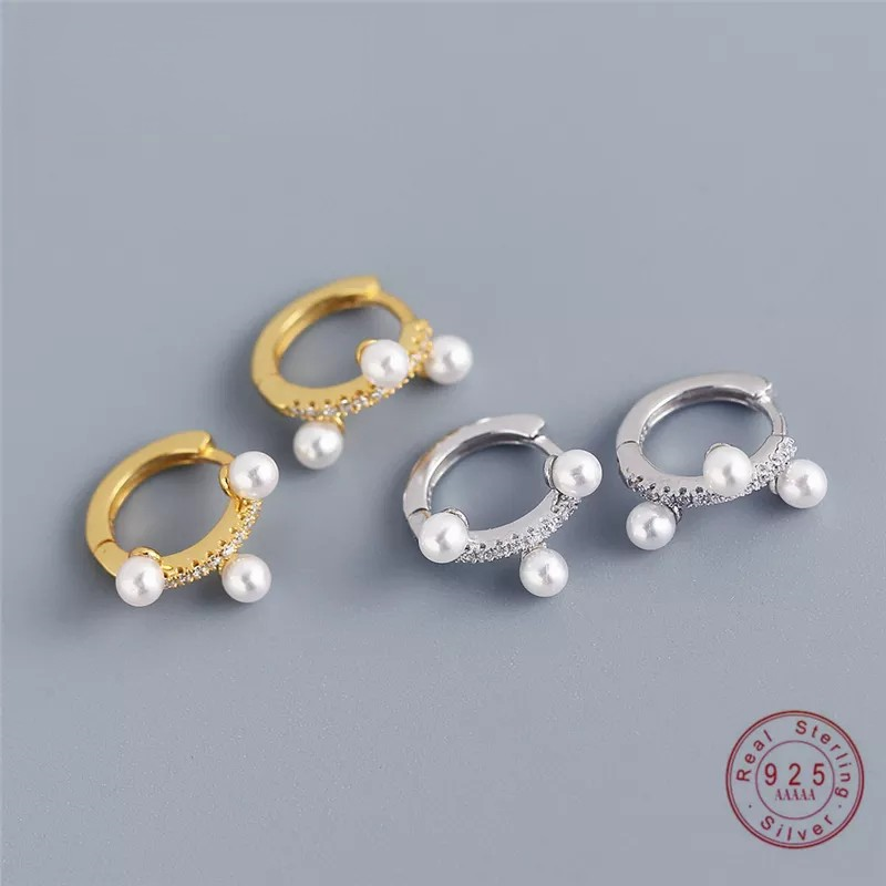 ANYCO  Earrings Gold Plated Minimalist Pave Zircon Round Freshwater Pearl Bohemian For Women Girl Fashion Stylish Rock Accessories Jewelry Gifts