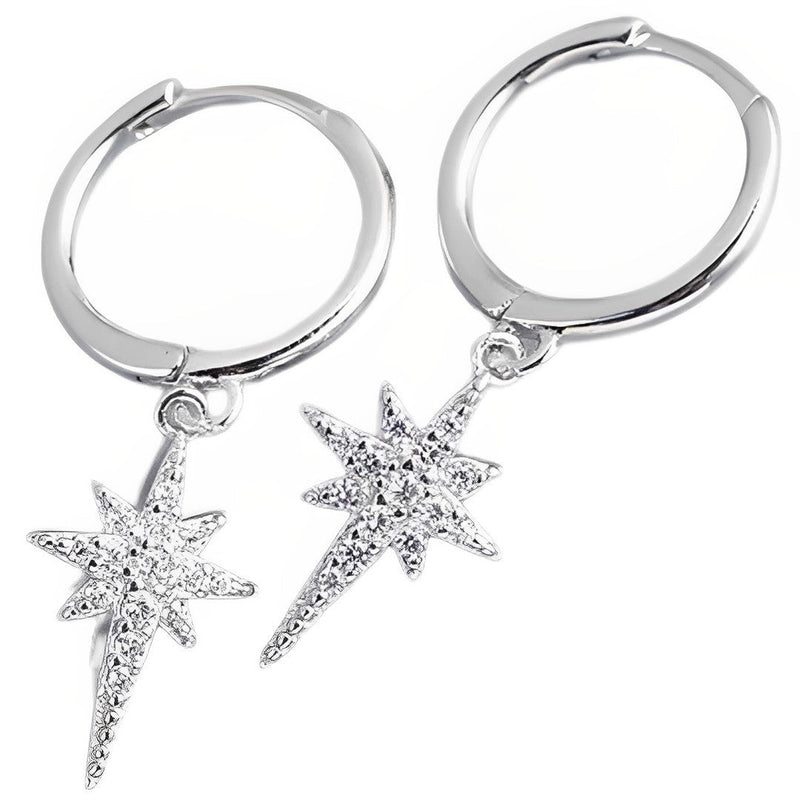 ANYCO Earrings Sterling Silver Crystal Zircon Ray Star Tassel Stud For Women Girl Fashion Stylish Rock Punk Accessories Jewelry Gifts