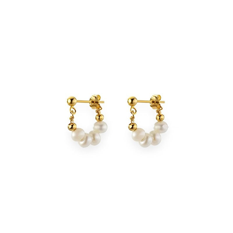 ANYCO Gold 925 Baroque Pearl Huggies – Punk Boho Earrings for Women