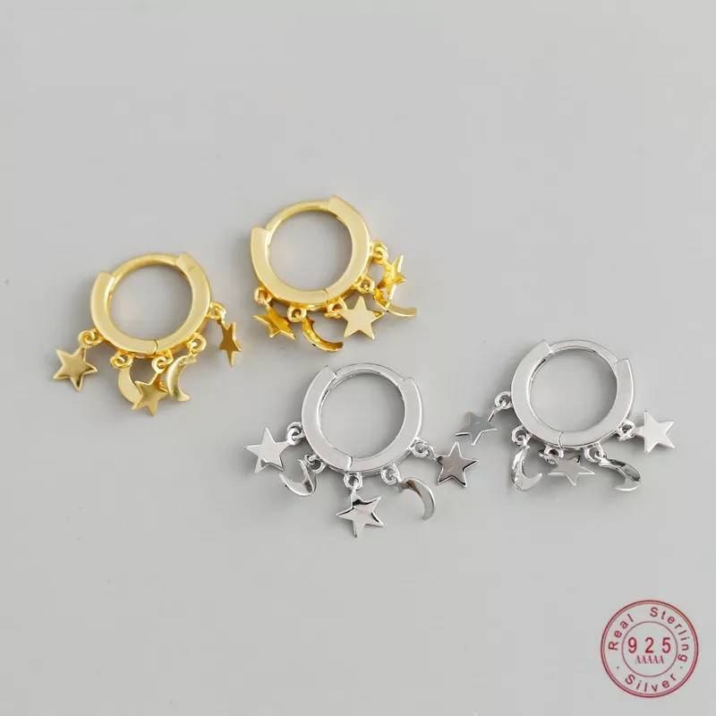 ANYCO Earrings Gold Plated Creative Bohemian Star Moon Tassel Stud  For Women Girl Fashion Stylish Rock Punk Accessories Jewelry Gifts