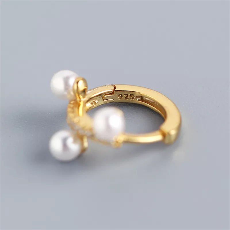 ANYCO  Earrings Gold Plated Minimalist Pave Zircon Round Freshwater Pearl Bohemian For Women Girl Fashion Stylish Rock Accessories Jewelry Gifts