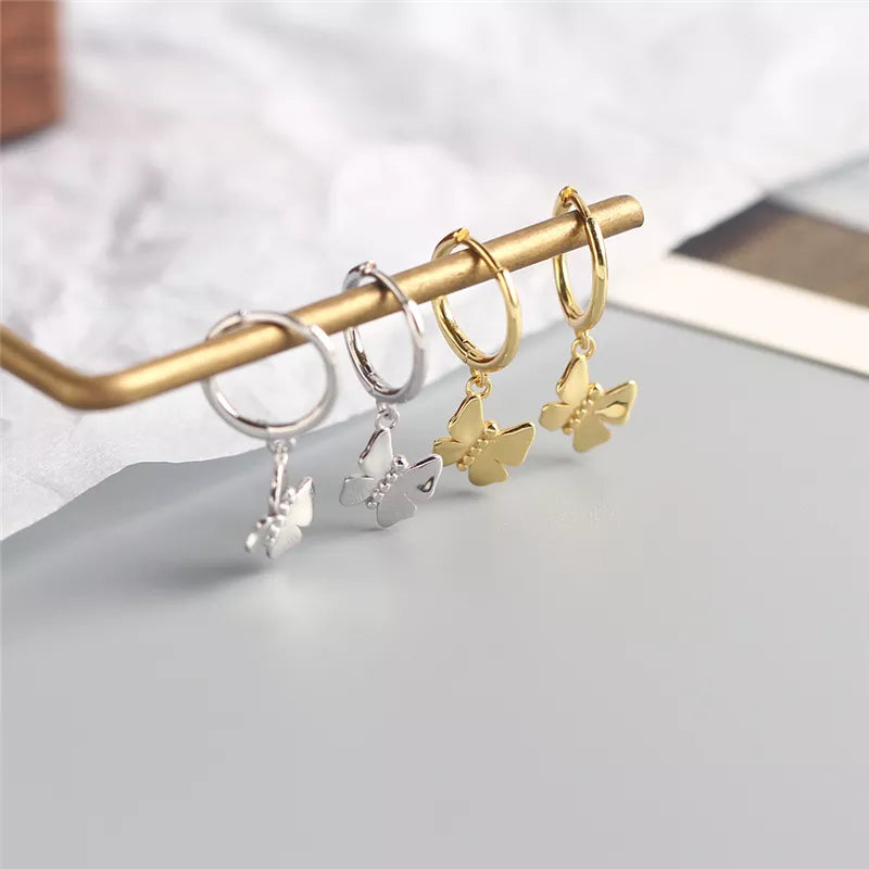 ANYCO Earrings Sterling Silver Cute Punk Insect Butterfly Hanging Stud For Women Girl Teen Fashion Stylish Accessories Jewelry Gifts