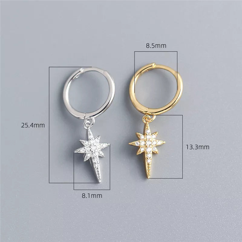 ANYCO Earrings Sterling Silver Crystal Zircon Ray Star Tassel Stud For Women Girl Fashion Stylish Rock Punk Accessories Jewelry Gifts