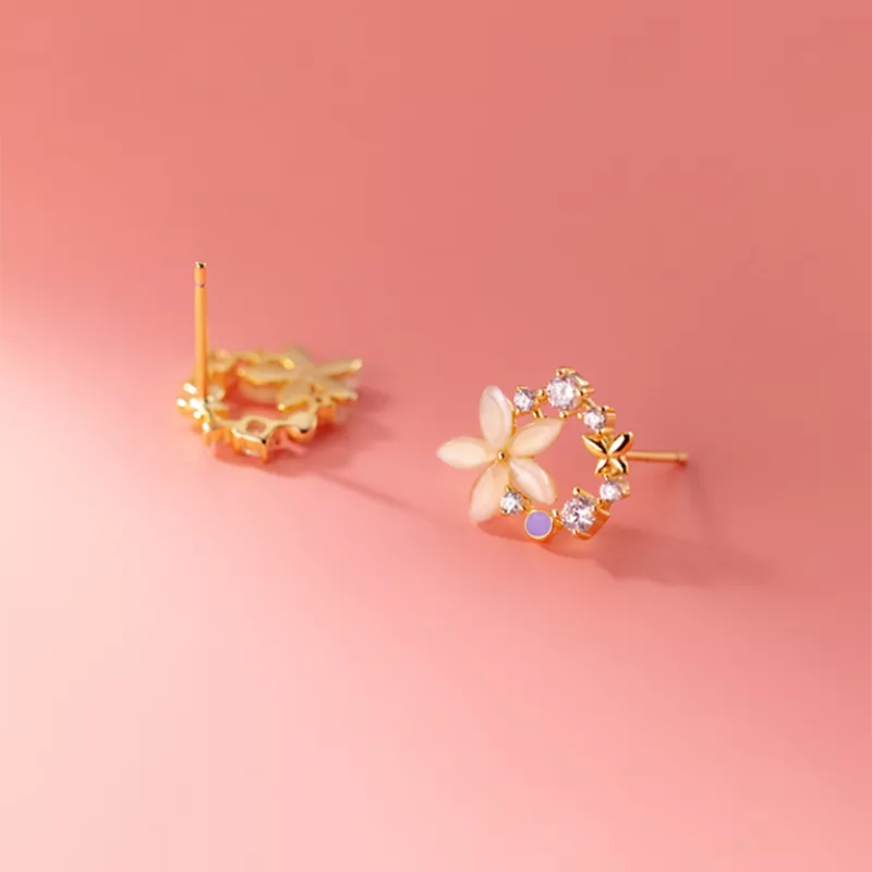 Anyluxe Fashion Earrings Gold 925 Sterling Silver Romantic Synthetic Opal Flower Stud Women Jewelry