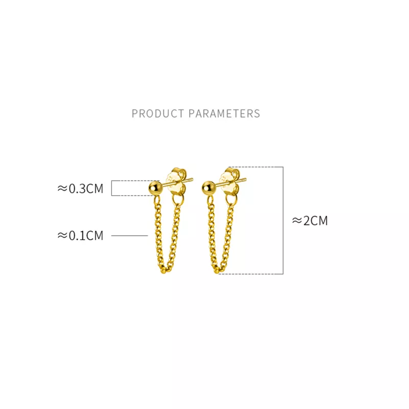 ANYCO Fashion Earrings Gold 925 Sterling Silver Gothic Cuban Link Chain Hanging Stud for Women Piercing Jewelry