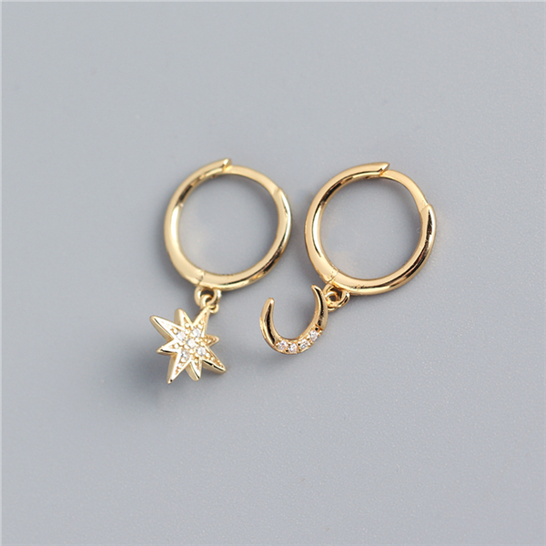 ANYCO Earrings Gold Plated Creative Asymmetric Star Moon Ear Stud For Women Girl Fashion Stylish Rock Punk Accessories Jewelry Gifts