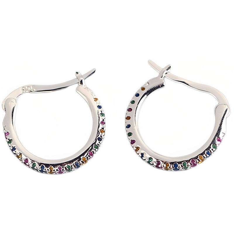 ANYCO Earrings Sterling Silver Minimalist Round Rainbow CZ Zircon Hoops Crystal Huggies For Women Girl Fashion Stylish Accessories Jewelry Gifts