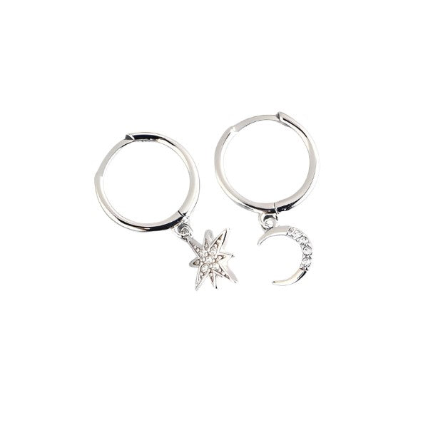 ANYCO Earrings Sterling Silver Creative Asymmetric Star Moon Ear Stud For Women Girl Fashion Stylish Rock Punk Accessories Jewelry Gifts