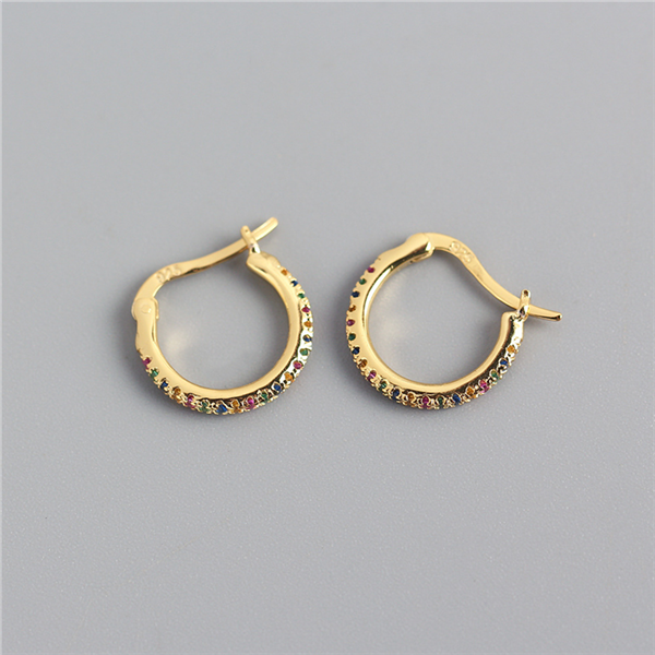 ANYCO Earrings Gold Plated Minimalist Round Rainbow CZ Zircon Hoops Crystal Huggies For Women Girl Fashion Stylish Accessories Jewelry Gifts
