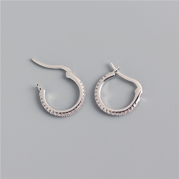 ANYCO Earrings Sterling Silver White Minimalist Round Rainbow CZ Zircon Hoops Crystal Huggies For Women Girl Fashion Stylish Accessories Jewelry Gifts