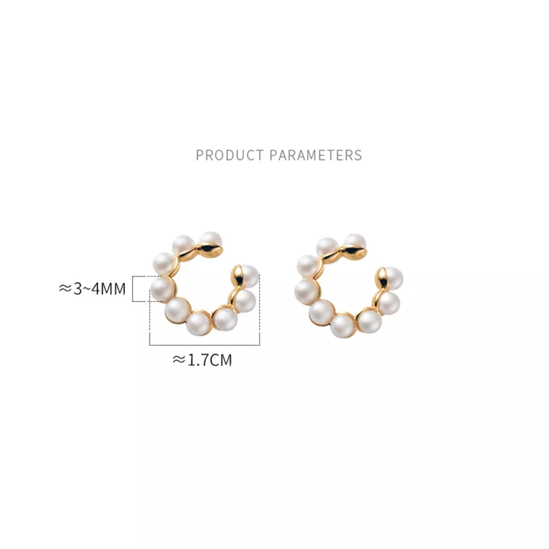 ANYCO Fashion Earrings Gold 925 Sterling Synthetic Pearl Ear Cuff Sweet No Piercing Ear Clip On for Women Jewelry