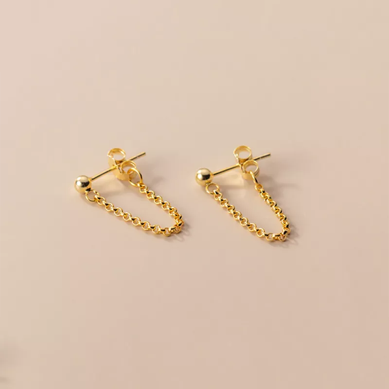 ANYCO Fashion Earrings Gold 925 Sterling Silver Gothic Cuban Link Chain Hanging Stud for Women Piercing Jewelry