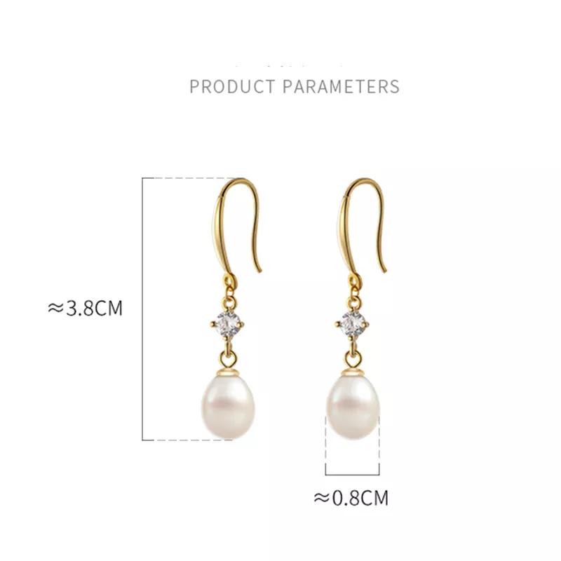 ANYCO Fashion Earrings Gold 925 Sterling Silver Elegant Natural Baroque Pearl Pendant Women Charming  Jewelry