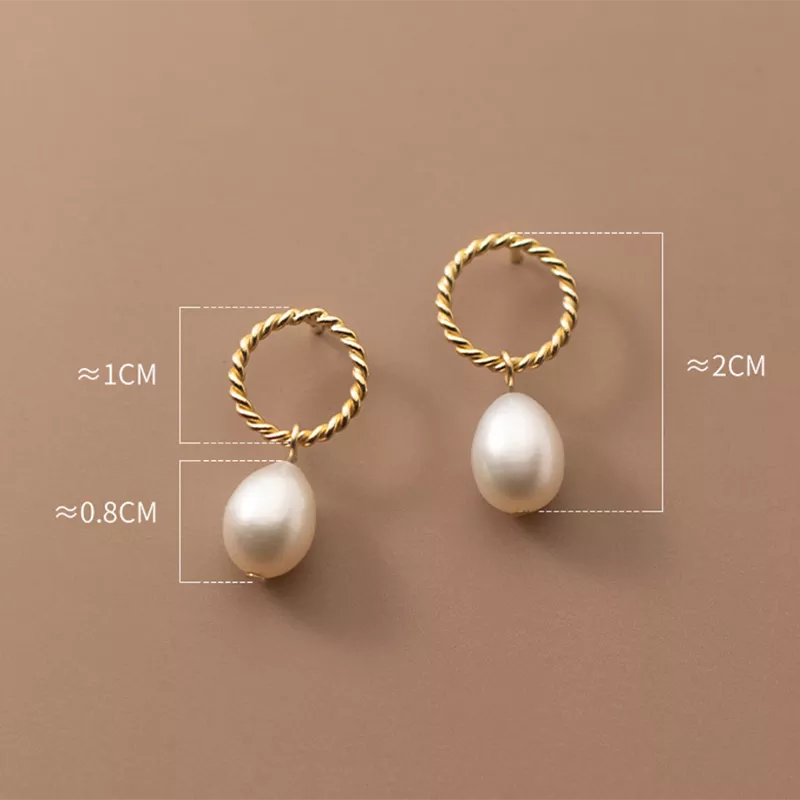 ANYCO Fashion Earrings Gold 925 Sterling Silver Hoop Twist Hanging Natural Baroque Pearl Drop for Women Classic Charms Party Jewelry