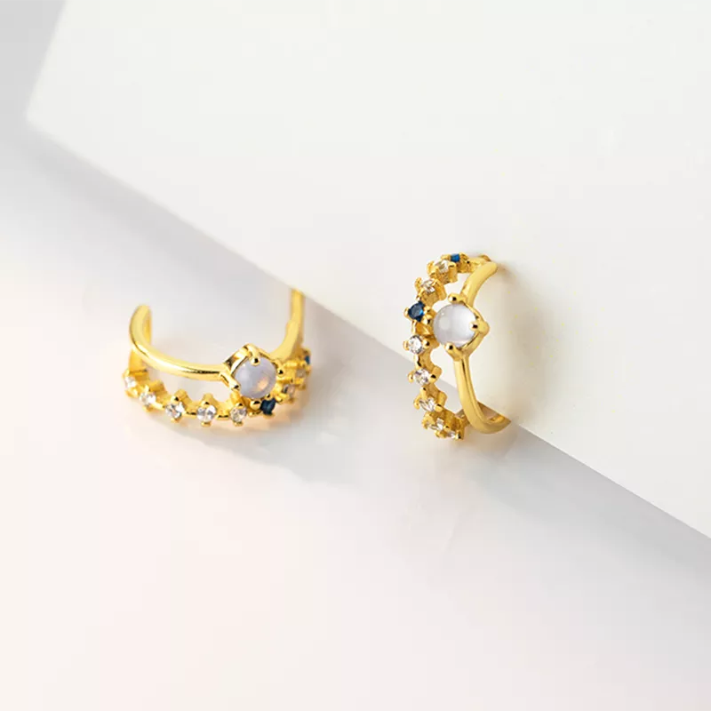 ANYCO Fashion Earrings Gold 925 Sterling Silver Elegant Double Glass Beads Geometric Stud for Women Jewelry