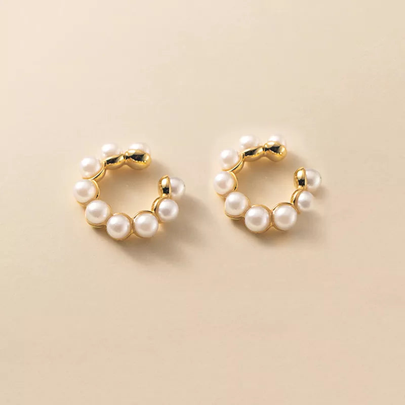ANYCO Fashion Earrings Gold 925 Sterling Synthetic Pearl Ear Cuff Sweet No Piercing Ear Clip On for Women Jewelry