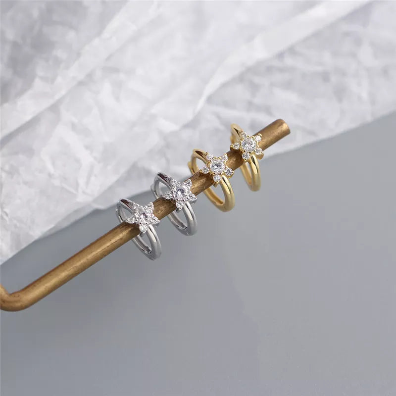 ANYCO Earrings Gold Plated Pave Zircon Star Minimalist Ear Buckle For Women Girl Fashion Stylish Rock Punk Accessories Jewelry Gifts