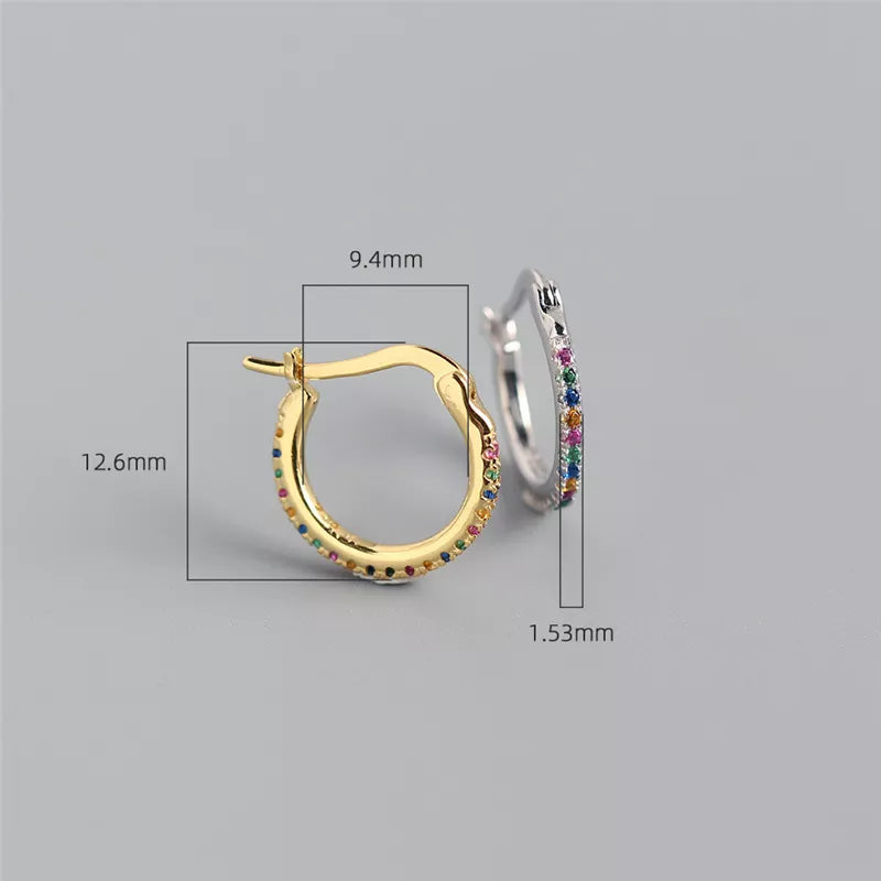 ANYCO Earrings Gold Plated White Minimalist Round Rainbow CZ Zircon Hoops Crystal Huggies For Women Girl Fashion Stylish Accessories Jewelry Gifts