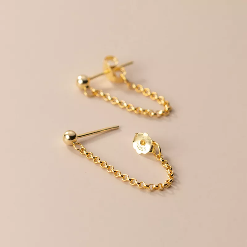 ANYCO Fashion Earrings Gold 925 Sterling Silver Gothic Cuban Link Chain Hanging Stud for Women Piercing Jewelry