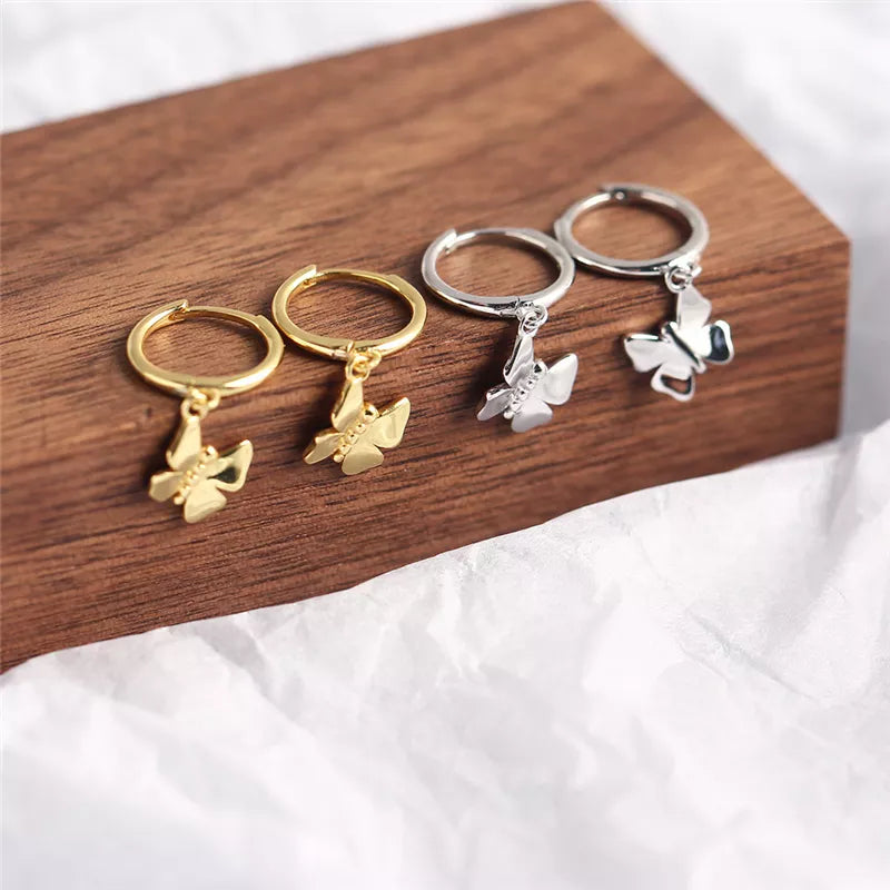 ANYCO Earrings Sterling Silver Cute Punk Insect Butterfly Hanging Stud For Women Girl Teen Fashion Stylish Accessories Jewelry Gifts