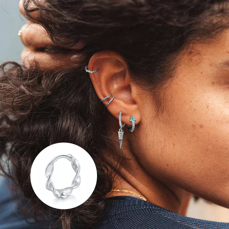 ANYCO Earrings Sterling Silver Minimalist Round Wave Twist Small Stud For Women Girl Teen Fashion Stylish Accessories Jewelry Gifts