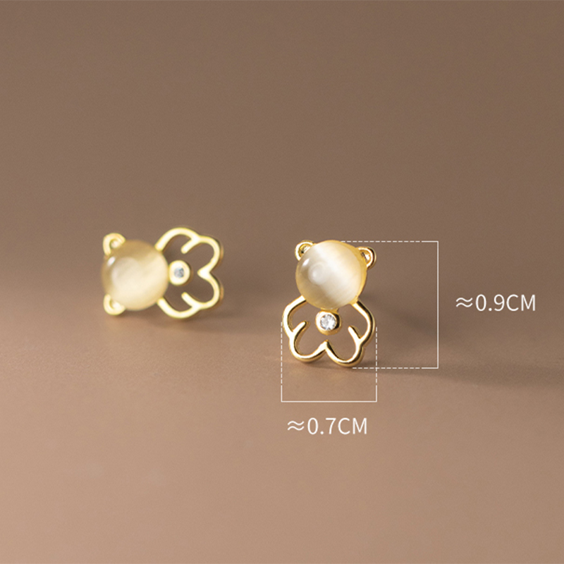 ANYCO Fashion Earrings Sterling Silver Cute Opal Hollow Bear Small Earrings for Women Fashion Hip Hop Animal Jewelry Ear Bone Accessories