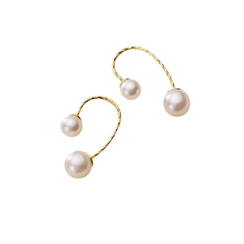 ANYCO Fashion Earrings Real Gold Minimalist Pearl Line Studs for Women Party Wedding Fine Hoop Jewelry Accessories Gift