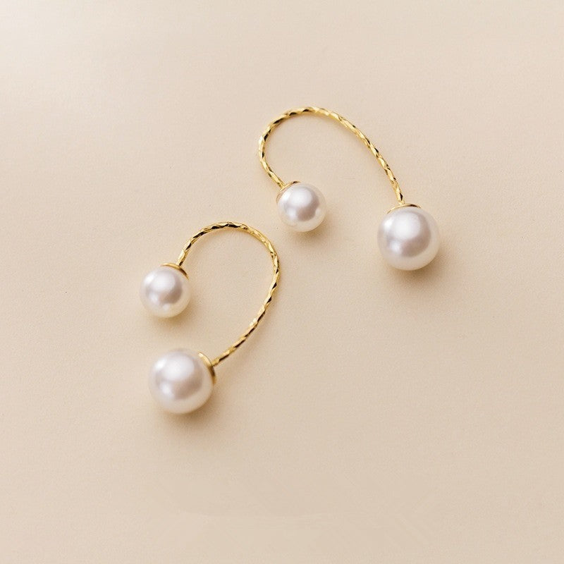 ANYCO Fashion Earrings Real Gold Minimalist Pearl Line Studs for Women Party Wedding Fine Hoop Jewelry Accessories Gift