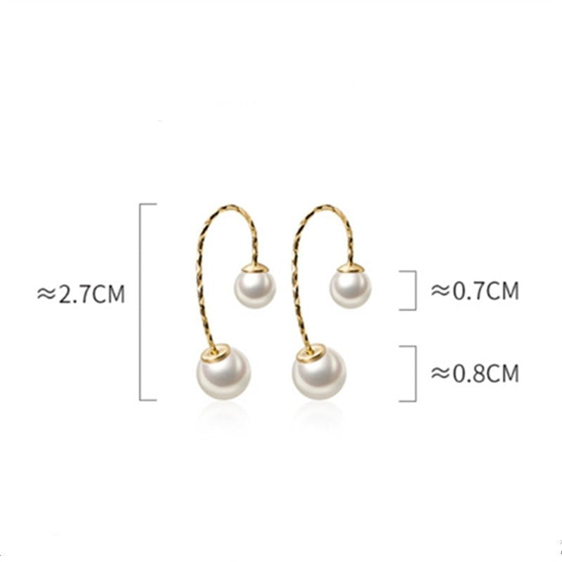 ANYCO Fashion Earrings Real Gold Minimalist Pearl Line Studs for Women Party Wedding Fine Hoop Jewelry Accessories Gift