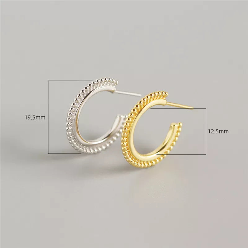 ANYCO Earrings Sterling Silver Bohemian Geometric Small Round Bead C-shaped Stud For Women Girl Perfect Fashion Stylish Accessories Jewelry Gifts
