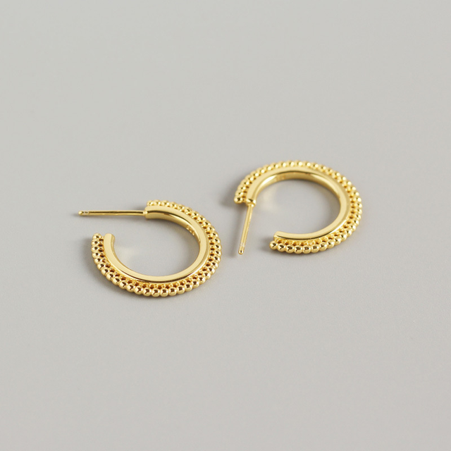 ANYCO Earrings Gold Plated Bohemian Geometric Small Round Bead C-shaped Stud For Women Girl Perfect Fashion Stylish Accessories Jewelry Gifts